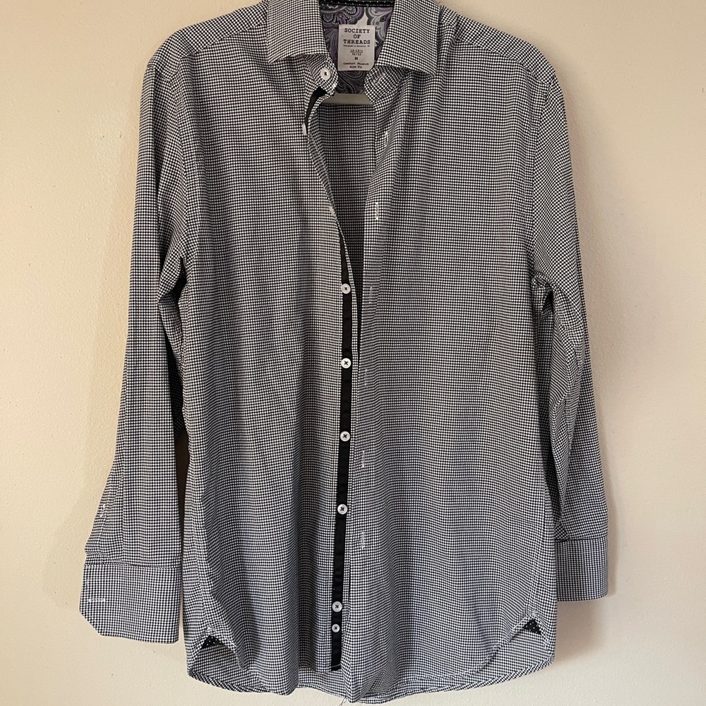 Society Of Threads Mens Button Down Shirt Black White Size Medium